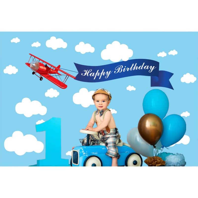 Baocicco 5x3ft Happy Birthday Red Plane Backdrop Cartoon Plan Blue Sky White Cloud Happy Birthday Photography Background Birthday Party Backdrop Boy Girl Photo Portraits Studio Video Props Booth - Image 4